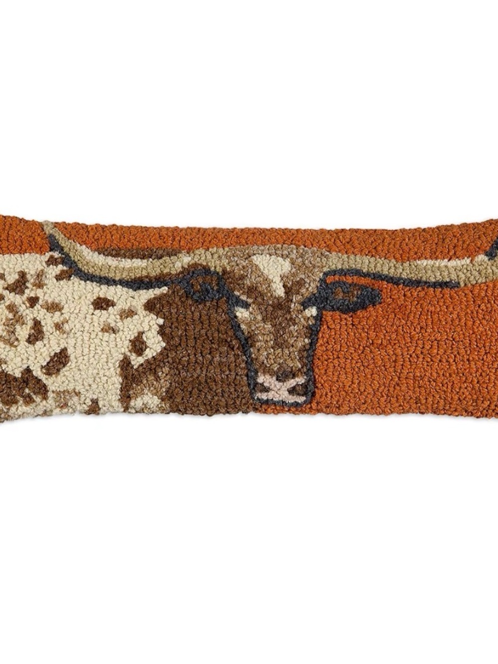 Longhorn Hooked Pillow Cover in Rust and Neutrals